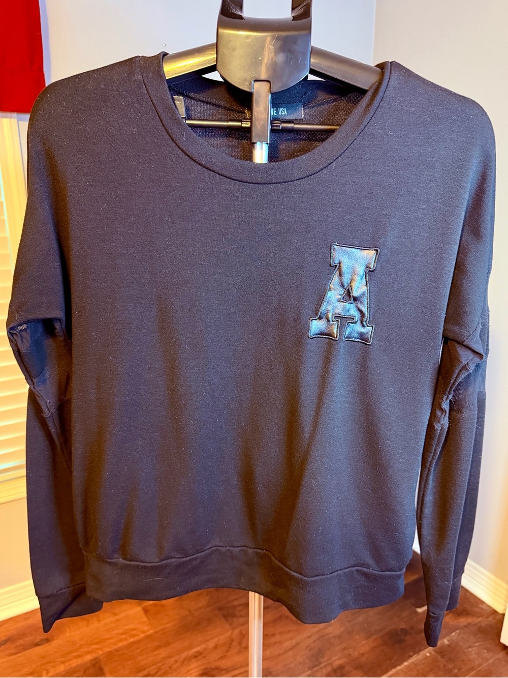 Active USA Black Crewneck Sweater with Raised 'A' Patch